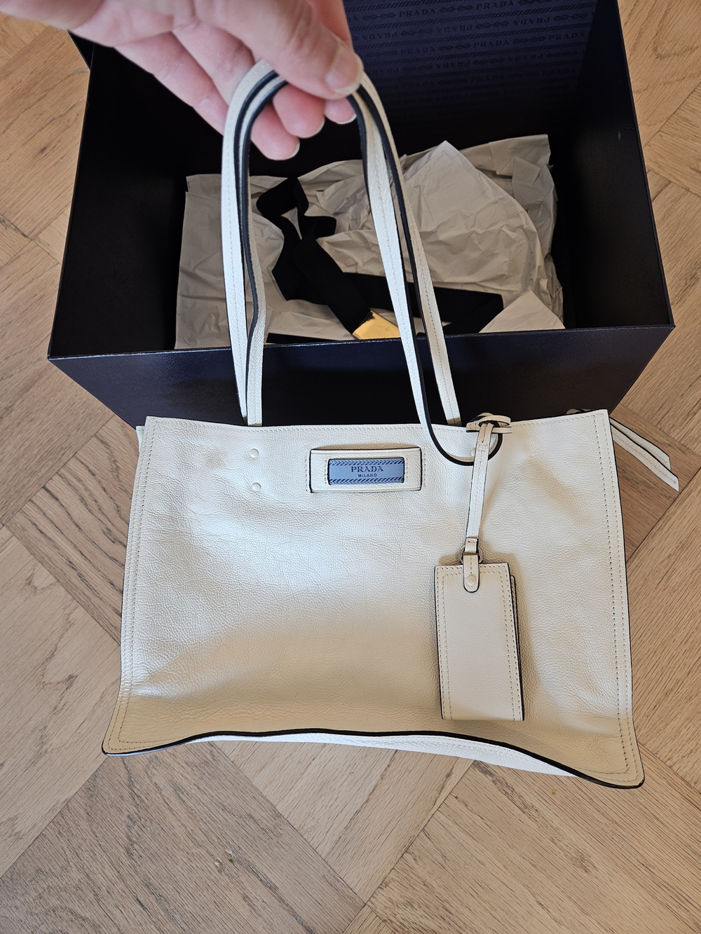 Prada Cream Leather Tote Bag with Tag